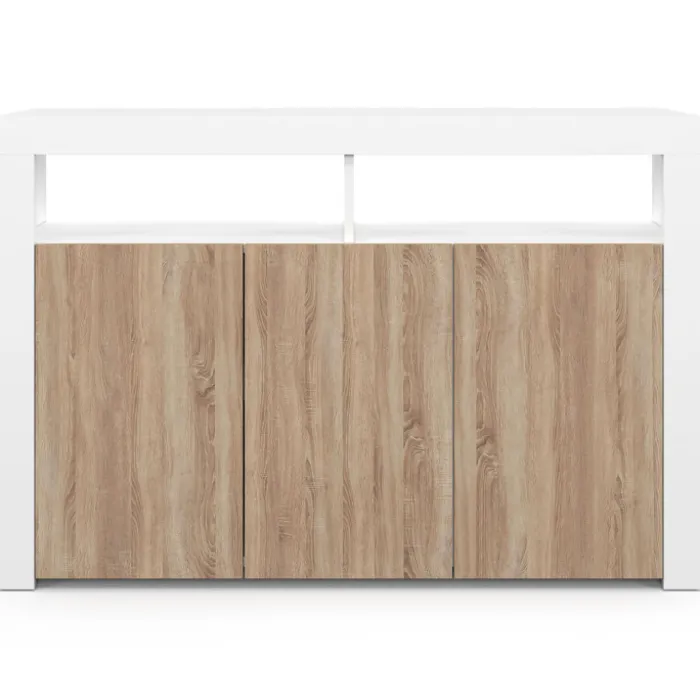 Buffet blanc et bois 3 portes avec LED