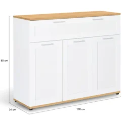 Buffet blanc et bois 3 portes et 1 tiroir