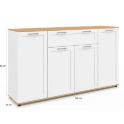 Buffet blanc et bois 4 portes 1 tiroir