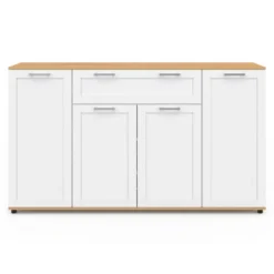Buffet blanc et bois 4 portes 1 tiroir