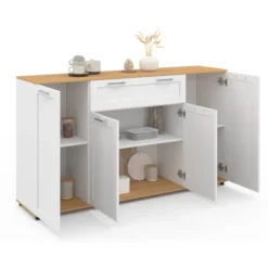 Buffet blanc et bois 4 portes 1 tiroir