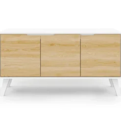 Buffet blanc et bois scandinave 3 portes 113 cm