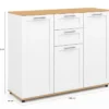 Buffet blanc et plateau bois 100 cm avec 3 portes et 2 tiroirs