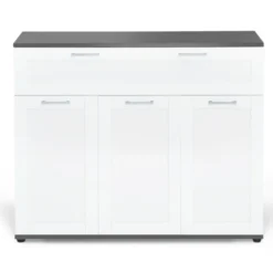 Buffet blanc et plateau gris 100 cm avec 3 portes et 1 tiroir