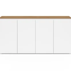 Buffet blanc moderne 160 cm 4 portes plateau bois