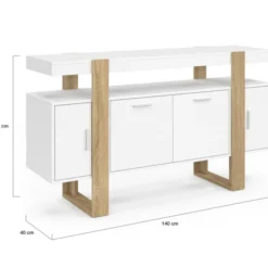 Buffet bois et blanc 140 cm avec 4 portes