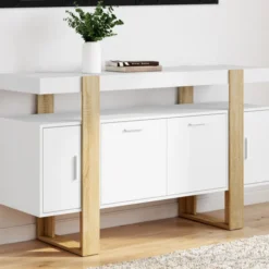 Buffet bois et blanc 140 cm avec 4 portes