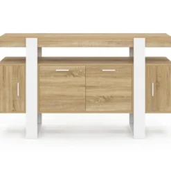 Buffet bois et blanc 4 portes 140 cm