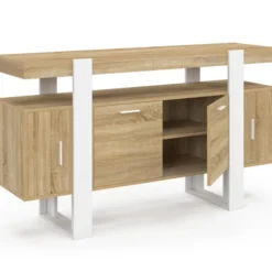 Buffet bois et blanc 4 portes 140 cm