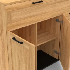 Buffet bois et poignées noires 100 cm avec 3 portes et 1 tiroir
