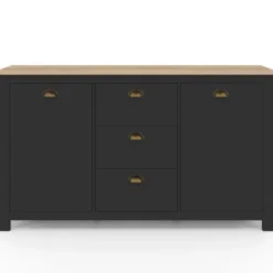 Buffet campagne 130 CM 2 portes 3 tirroirs bois et noir
