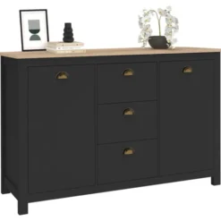 Buffet campagne 130 CM 2 portes 3 tirroirs bois et noir