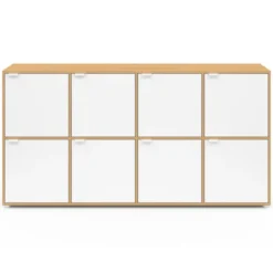 Buffet casier 8 portes 139 cm blanc et bois