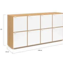 Buffet casier 8 portes 139 cm blanc et bois