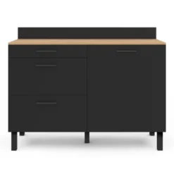 Buffet casserolier 120 cm 1 placard, 3 tiroirs et un plan de travail