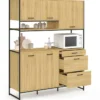 Buffet casserolier de cuisine 140 cm 5 portes + 3 tiroirs design industriel