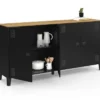 Buffet 160cm ESTER 4 portes en métal noir plateau bois design industriel