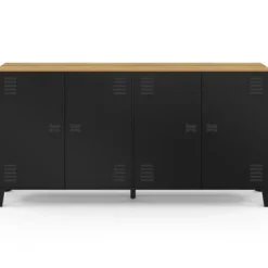 Buffet 160cm ESTER 4 portes en métal noir plateau bois design industriel
