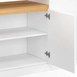 Buffet 160 cm 4 portes avec niche centrale blanc et plateau effet bois