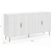 Buffet 160 cm 4 portes blanc effet lattes et finitions dorées