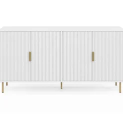 Buffet 160 cm 4 portes blanc effet lattes et finitions dorées