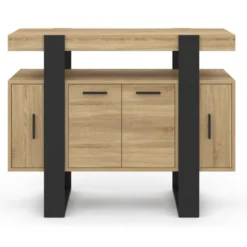 Buffet 100cm 4 portes bois et noir avec étagère