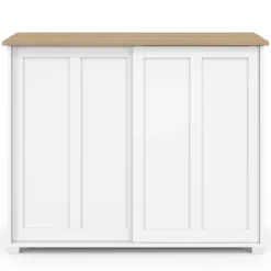 Buffet 100 cm 2 portes coulissantes blanc plateau façon bois