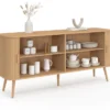 Buffet 160 cm 2 portes coulissantes lattes tasseau bois coloris chêne