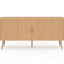 Buffet 160 cm 2 portes coulissantes lattes tasseau bois coloris chêne