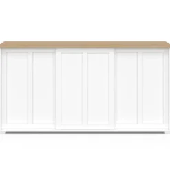 Buffet 160 cm 3 portes coulissantes blanc et plateau bois