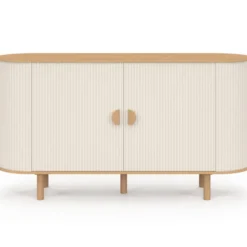Buffet 140 cm 2 portes effet cannelé beige et bois
