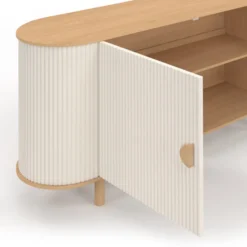 Buffet 140 cm 2 portes effet cannelé beige et bois