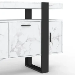 Buffet 140 cm 4 portes effet marbre blanc et noir