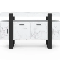 Buffet 140 cm 4 portes effet marbre blanc et noir