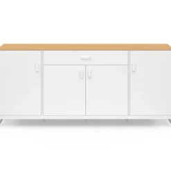 Buffet 180 cm 4 portes et 1 tiroir bois et blanc