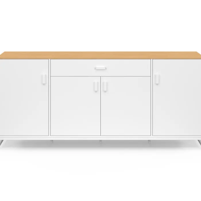 Buffet 180 cm 4 portes et 1 tiroir bois et blanc