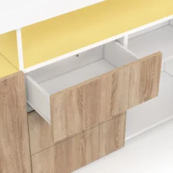 Buffet 180 cm 3 portes et 3 tiroirs avec et niches blanc et bois façon hêtre