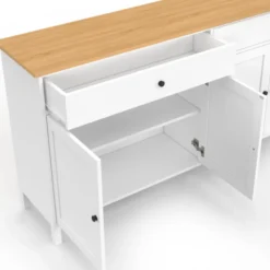 Buffet 160cm 4 portes et 2 tiroirs blanc et plateau bois