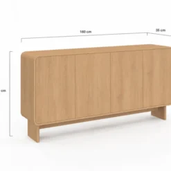 Buffet 160 cm 4 portes façon hêtre design arrondi