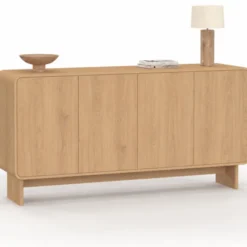 Buffet 160 cm 4 portes façon hêtre design arrondi