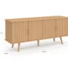 Buffet 140 cm 4 portes lattes tasseau bois coloris chêne design tendance