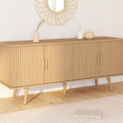 Buffet 140 cm 4 portes lattes tasseau bois coloris chêne design tendance