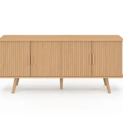 Buffet 140 cm 4 portes lattes tasseau bois coloris chêne design tendance