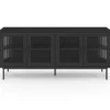 Buffet 140 cm 4 portes vitrées noir façade cannelée