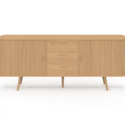 Buffet 200 cm ROMIE XXL effet lattes 2 portes coulissantes et 3 tiroirs