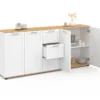 Buffet 180 cm XXL 4 portes avec 3 tiroirs bois et blanc