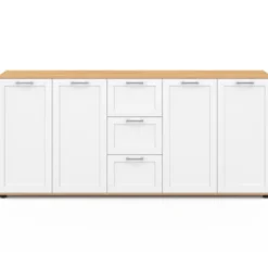 Buffet 180 cm XXL 4 portes avec 3 tiroirs bois et blanc