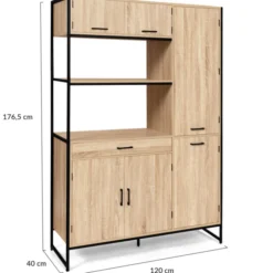 Buffet cuisine bois clair style industriel 120 cm