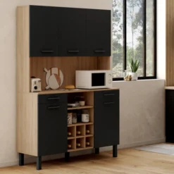 Buffet cuisine 120 cm 5 portes range-bouteilles