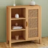 Buffet d’appoint cannage avec 3 étagères et placard 70 cm